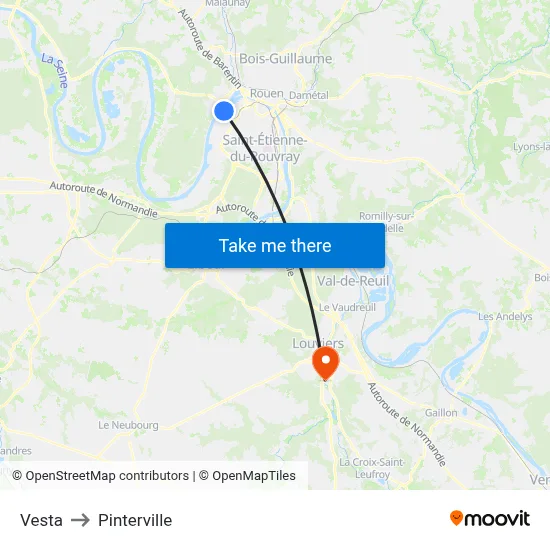 Vesta to Pinterville map