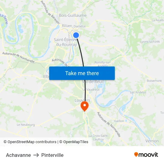 Achavanne to Pinterville map