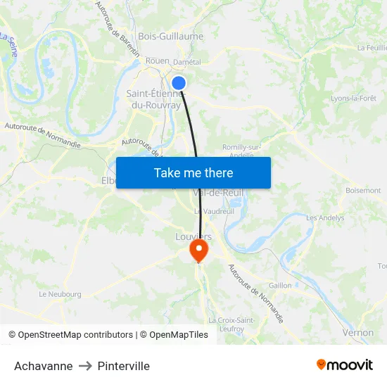 Achavanne to Pinterville map
