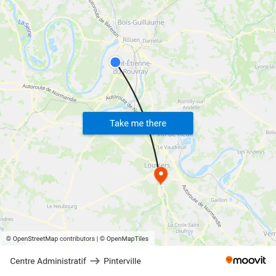 Centre Administratif to Pinterville map