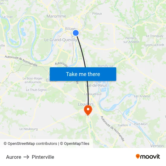 Aurore to Pinterville map