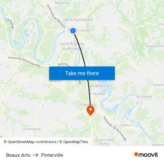 Beaux Arts to Pinterville map