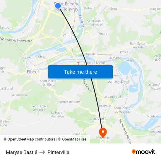 Maryse Bastié to Pinterville map