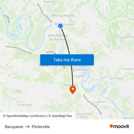 Becquerel to Pinterville map