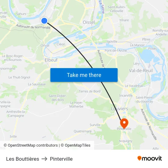 Les Bouttières to Pinterville map