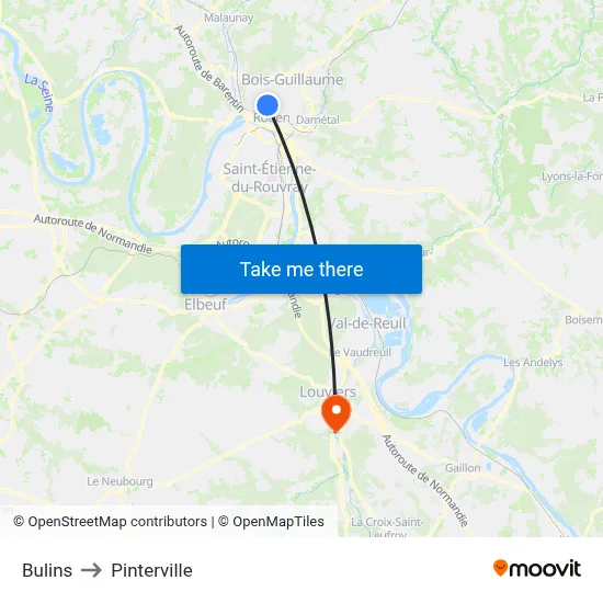 Bulins to Pinterville map