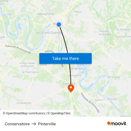 Conservatoire to Pinterville map