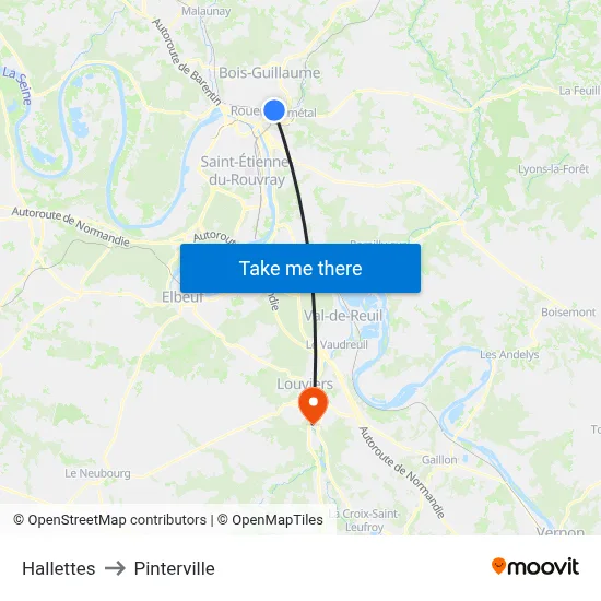 Hallettes to Pinterville map