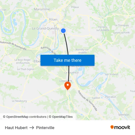 Haut Hubert to Pinterville map