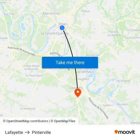 Lafayette to Pinterville map
