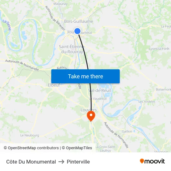 Côte Du Monumental to Pinterville map