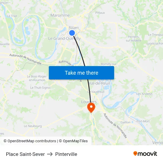 Place Saint-Sever to Pinterville map