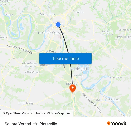 Square Verdrel to Pinterville map