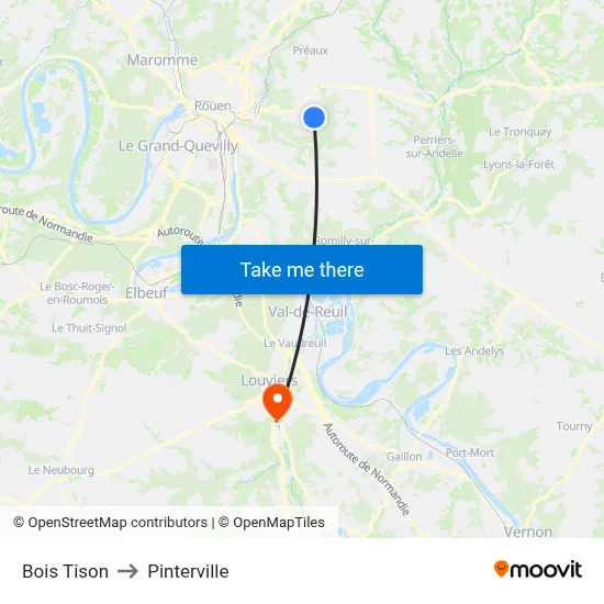 Bois Tison to Pinterville map