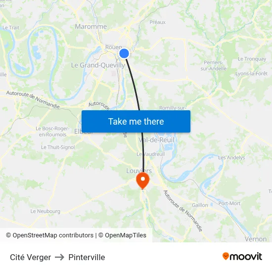 Cité Verger to Pinterville map