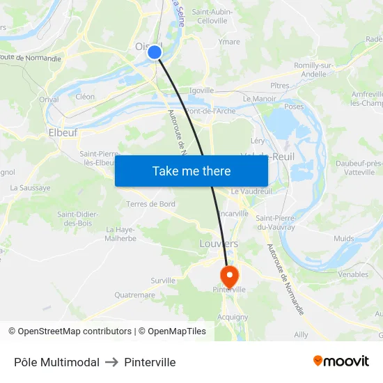 Pôle Multimodal to Pinterville map