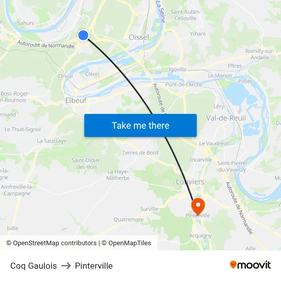 Coq Gaulois to Pinterville map