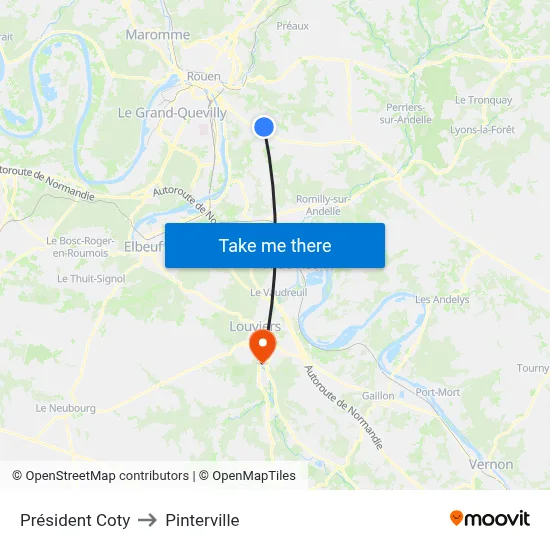 Président Coty to Pinterville map