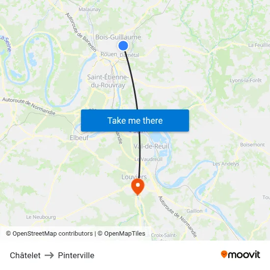 Châtelet to Pinterville map