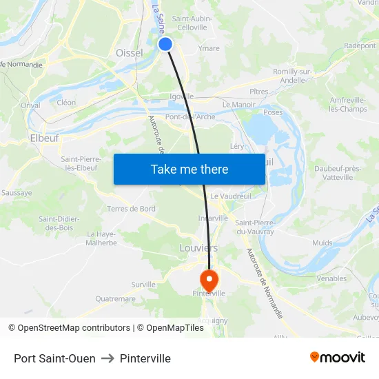 Port Saint-Ouen to Pinterville map