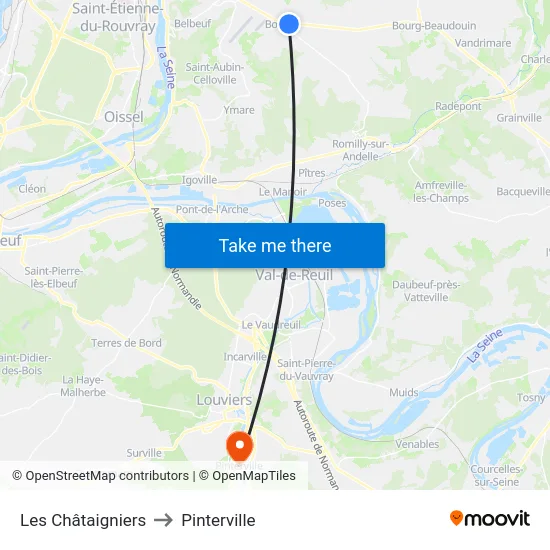 Les Châtaigniers to Pinterville map