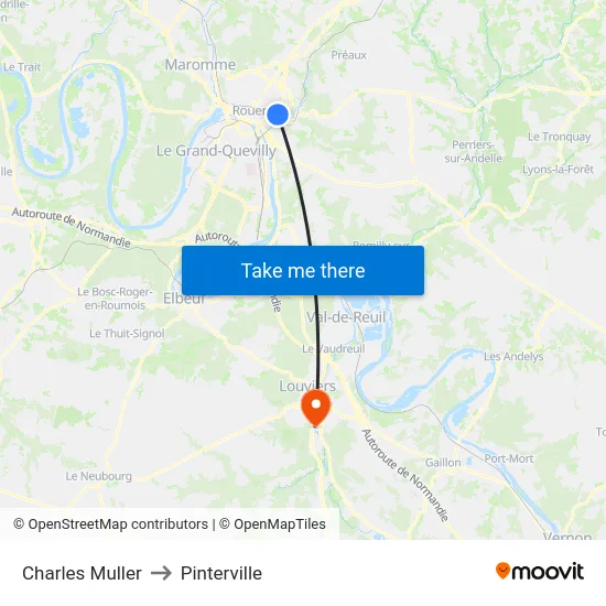 Charles Muller to Pinterville map