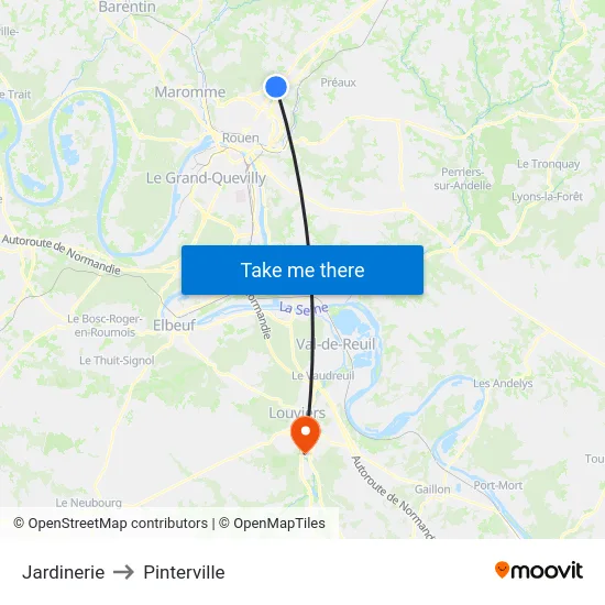 Jardinerie to Pinterville map