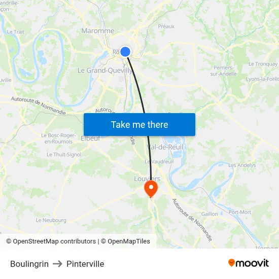 Boulingrin to Pinterville map
