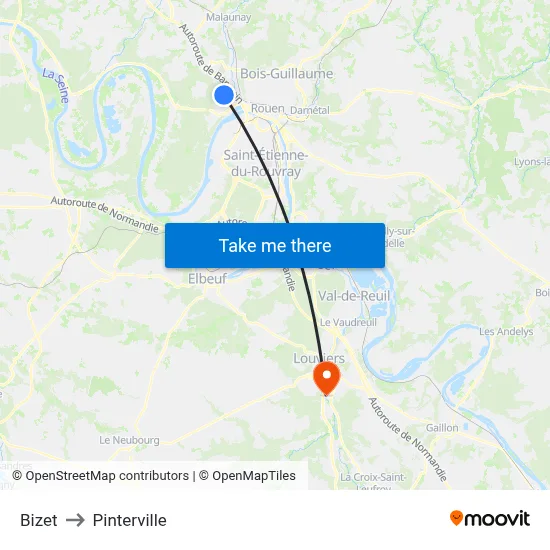 Bizet to Pinterville map