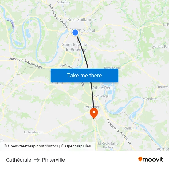 Cathédrale to Pinterville map