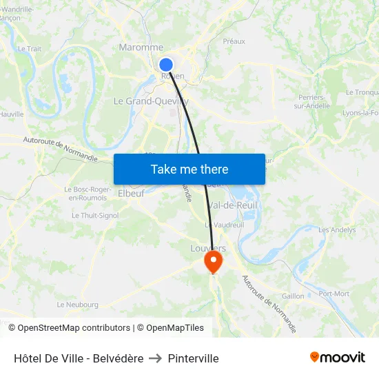 Hôtel De Ville - Belvédère to Pinterville map