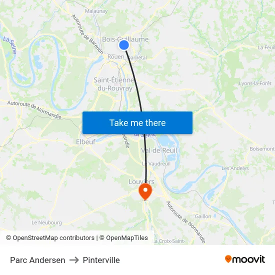 Parc Andersen to Pinterville map