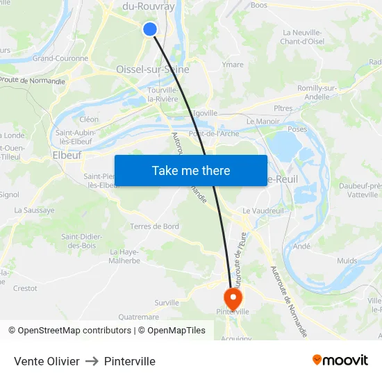 Vente Olivier to Pinterville map