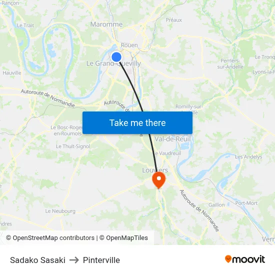 Sadako Sasaki to Pinterville map