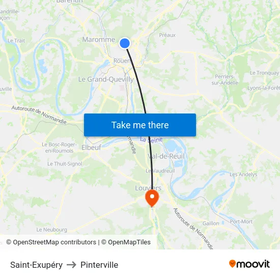 Saint-Exupéry to Pinterville map