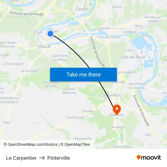 Le Carpentier to Pinterville map