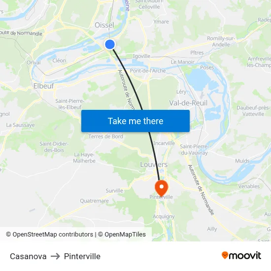 Casanova to Pinterville map