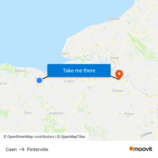 Caen to Pinterville map