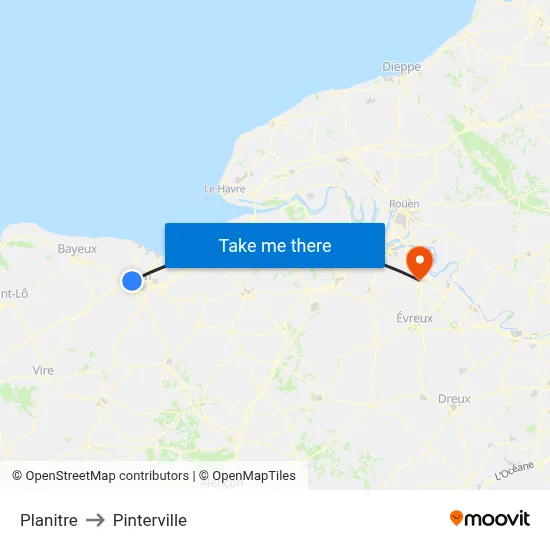 Planitre to Pinterville map