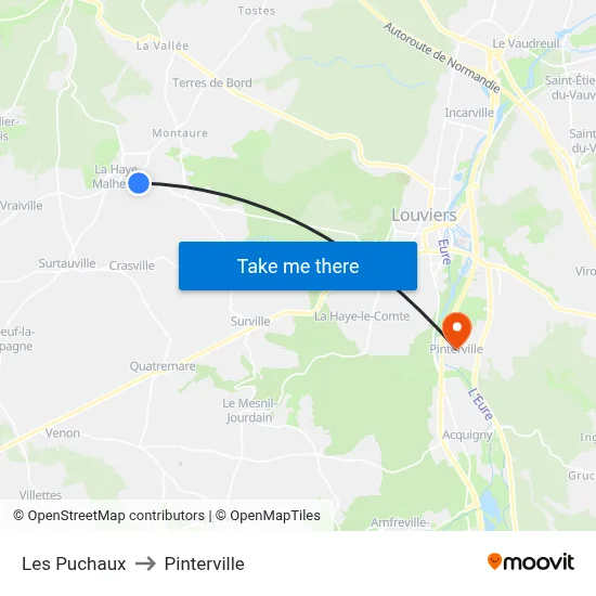 Les Puchaux to Pinterville map