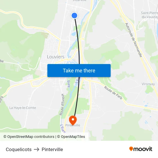 Coquelicots to Pinterville map