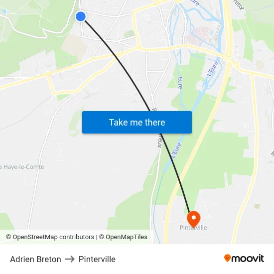 Adrien Breton to Pinterville map