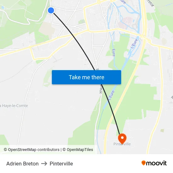 Adrien Breton to Pinterville map