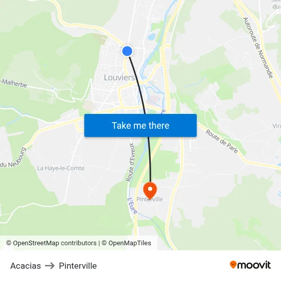 Acacias to Pinterville map