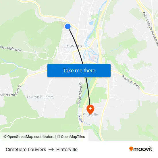 Cimetiere Louviers to Pinterville map