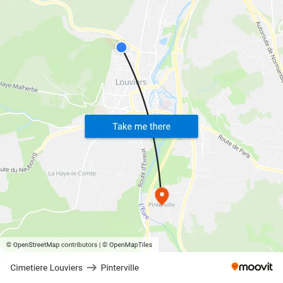 Cimetiere Louviers to Pinterville map