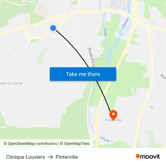 Clinique Louviers to Pinterville map