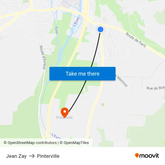 Jean Zay to Pinterville map