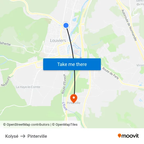 Kolysé to Pinterville map