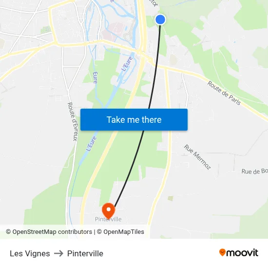 Les Vignes to Pinterville map